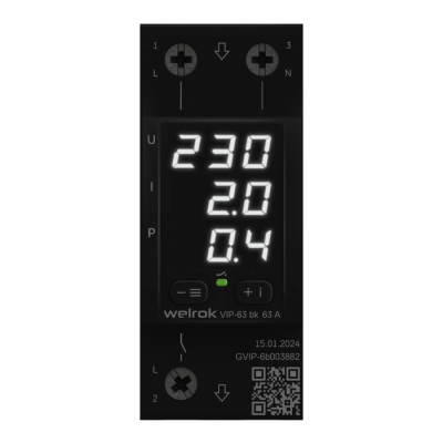 Реле напряжение с контролем тока Welrok VIP-63 bk Реле напряжение с контролем тока Welrok VIP-63 bk